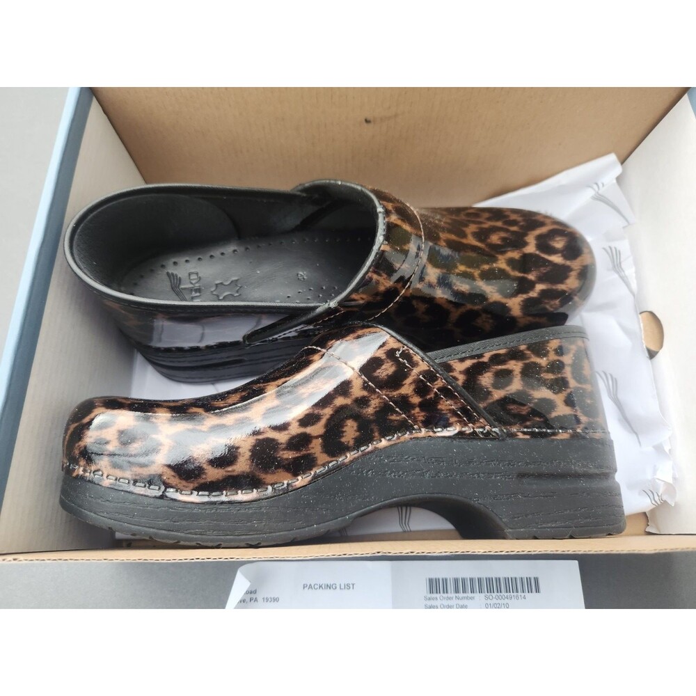 Dansko Clogs Patent Leather Size 42 Leopard Comfort US 11 1/2 - 12
